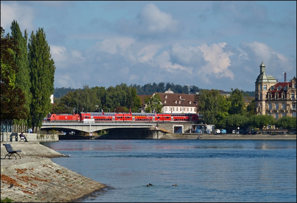 A Black Forest Railway (Schwarzwaldbahn) is running over the Rhine bridge in Konstanz on September 13th, 2012.