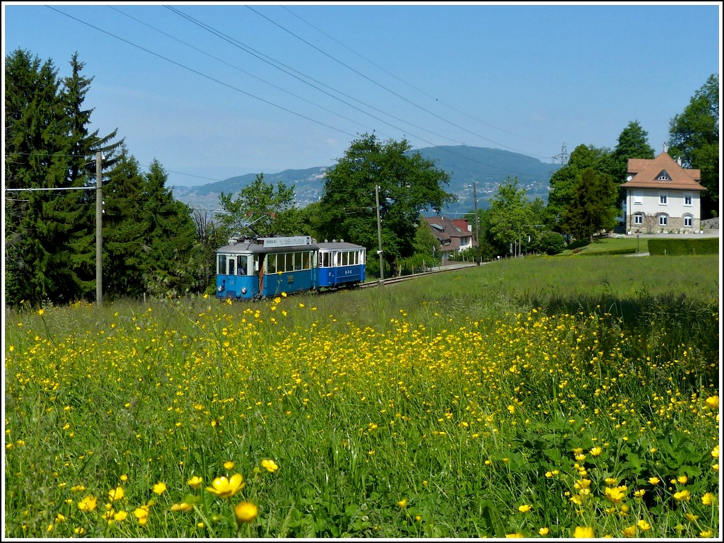 A Blonay Chamby heritage tram Ce 2/3 28 pictured just before arriving at the depot in Chaulin on May 27th, 2012.