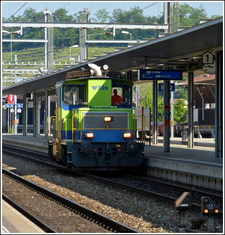 A BLS Tm 2/2 is running through the station of Spiez on May 25th, 2012.