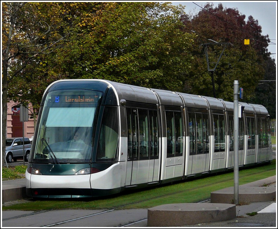 A Citadis tram taken in the Avenue de la Paix in Strasbourg on October 30th, 2011.