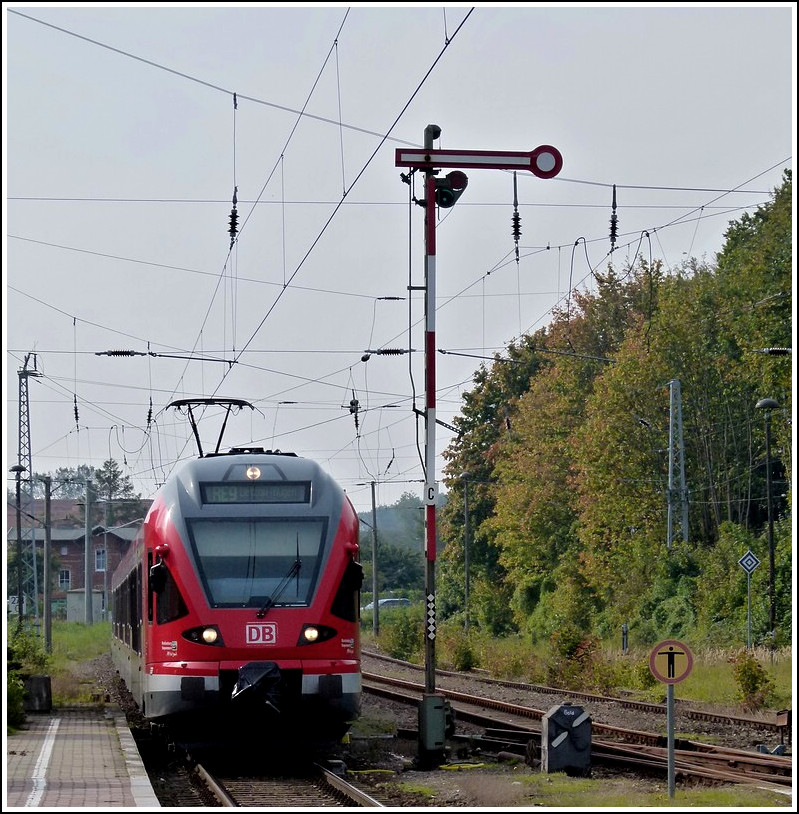 A DB Flirt is entering into the station of Sassnitz on September 26th, 2011.
