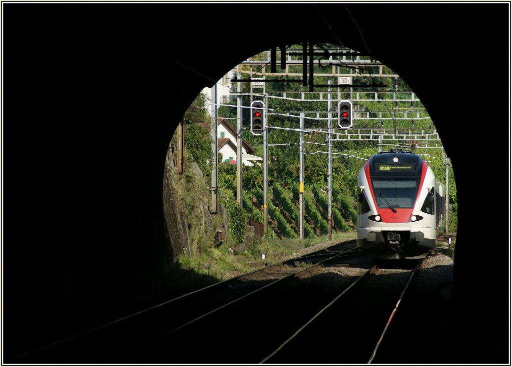 A Flirt will be entering in the 136 long  Tour-de-Bertholod  Tunnel.
02.08.2011 
