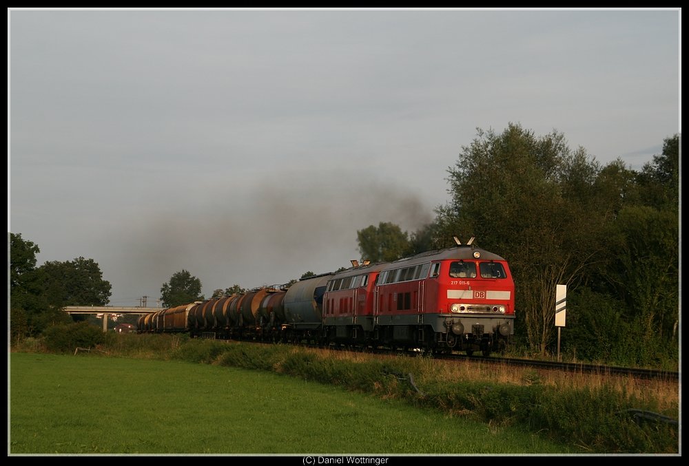 A Freight train with 217 011 near Alttting. 9th september 2009.