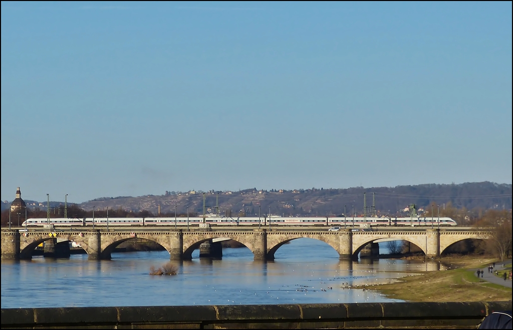 A ICE-T is running over the Elbe in Dresden on December 28th, 2012.