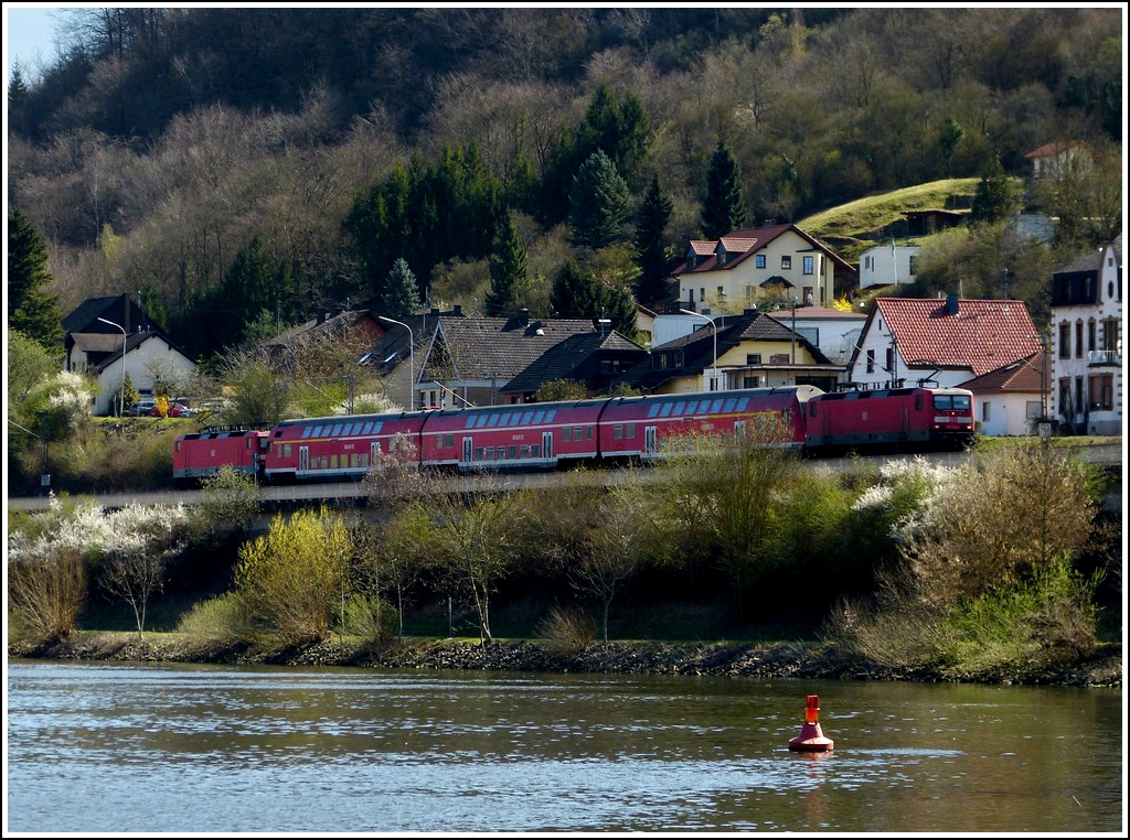 A local train is running through Oberbillig on April 1st, 2012.