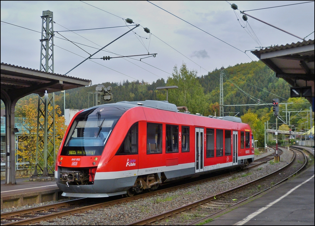 A local train to Au (Sieg) is entering into the station of Betzdorf (Sieg) on October 13th, 2012.