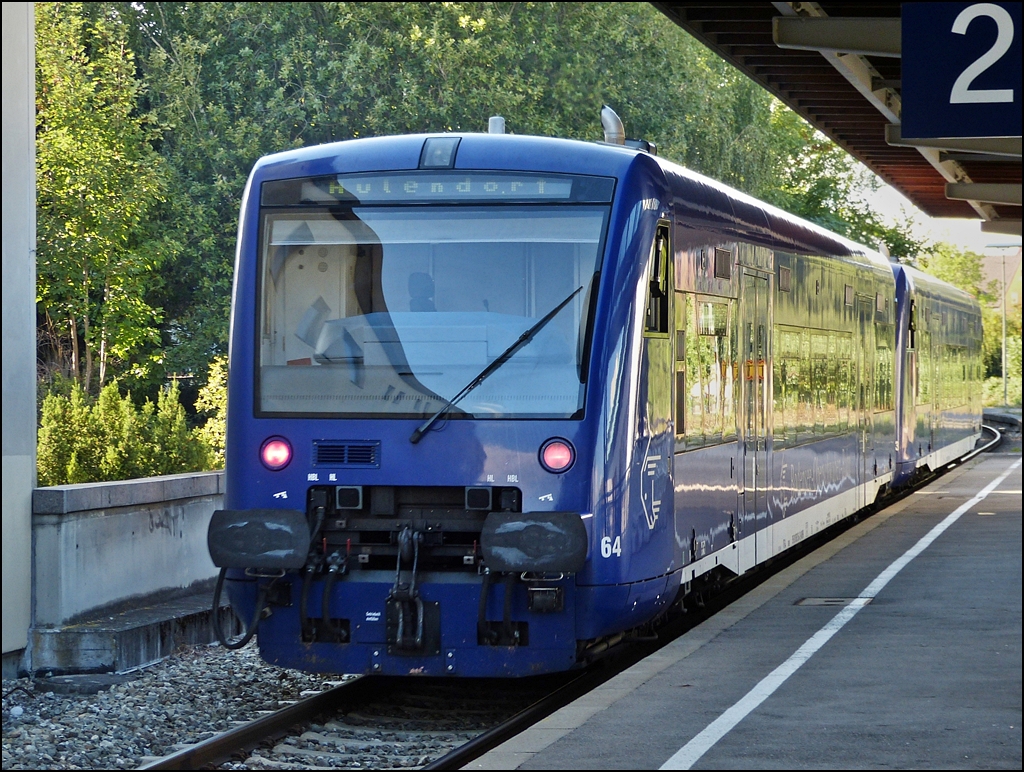 A local train to Aulendorf is leaving the station of Friedrichshafen Hafen on September 15th, 2012.