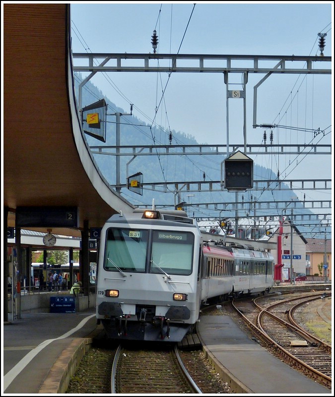 A local train to Biberbrugg is waiting for passengers in Arth-Goldau on May 24th, 2012.