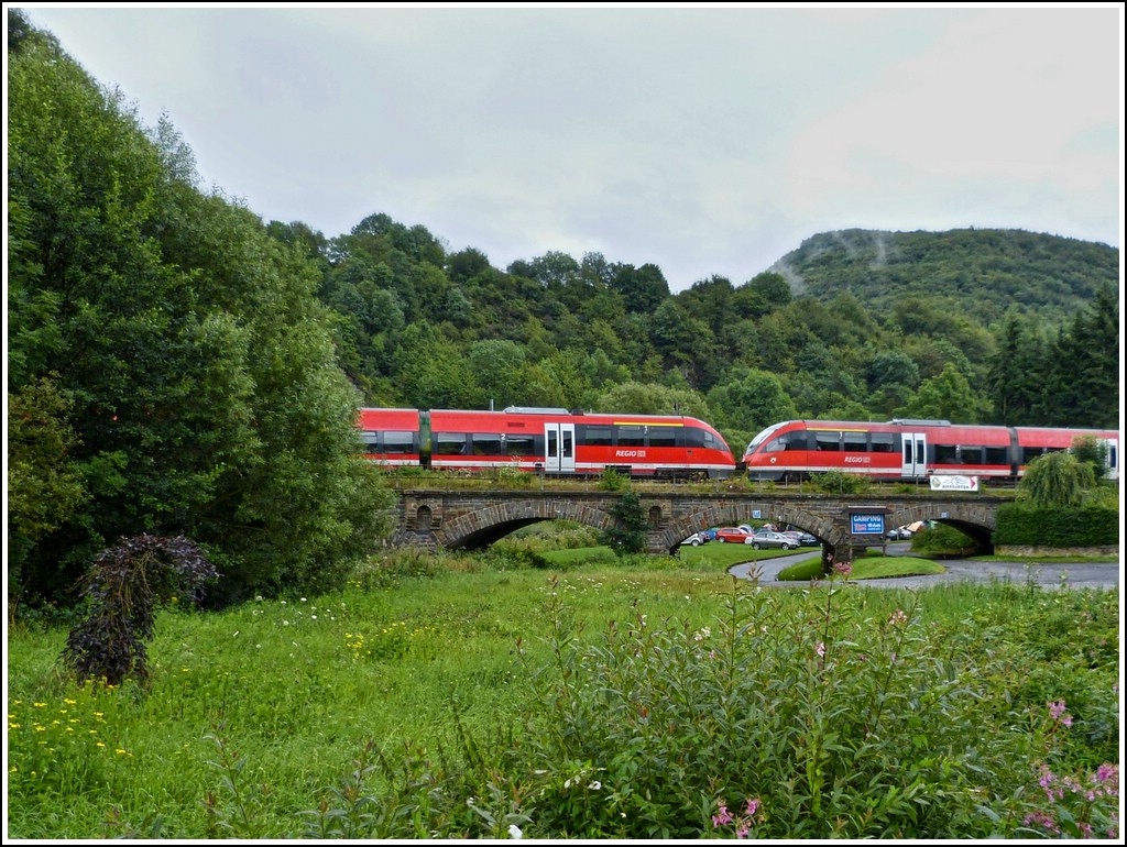 A local train to Bonn is running through Kreuzberg (Ahr) on July 28th, 2012.