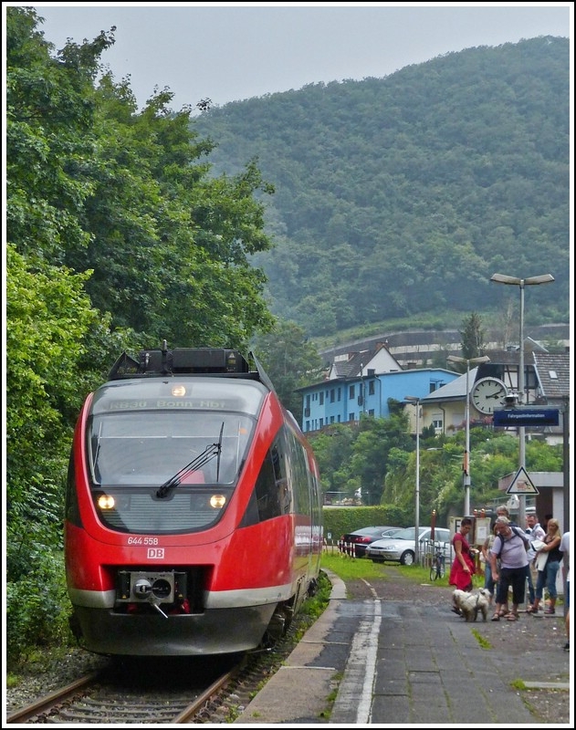 A local train to Bonn main station is arriving in Altenahr on July 28th, 2012.