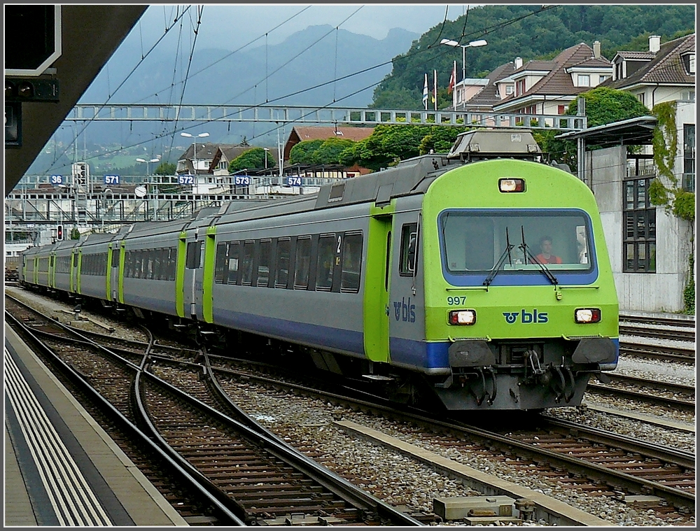 A local train to Zweisimmen is leaving the station of Spiez on July 29th, 2008.