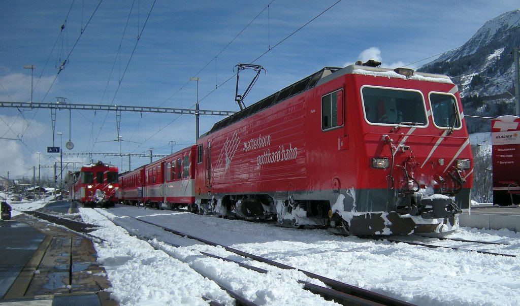 A MGB HGe 4/4 in Disentis. 
22.03.2008