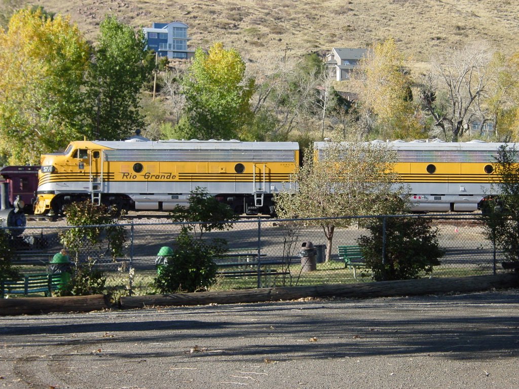A pair of Rio Grande diesel locomotives at the Colorado Railroad Museum in Boulder, Colorado. 22 Oct 2007.