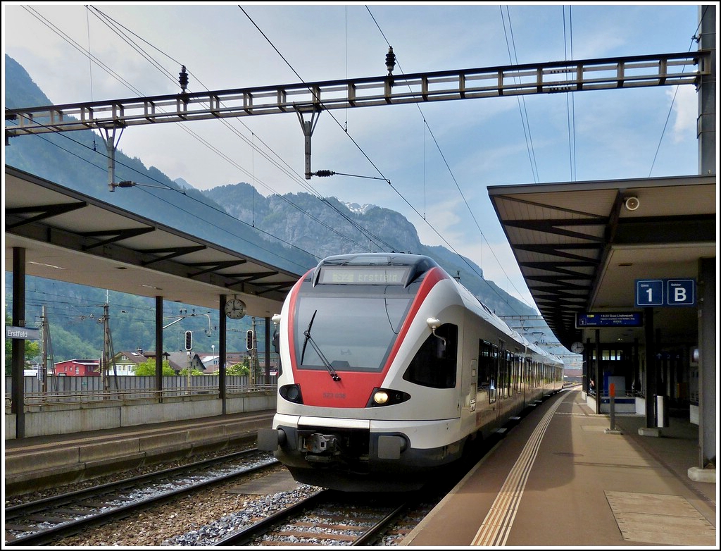 A SBB Flirt is waiting for passengers in Erstfeld on May 24th, 2012.