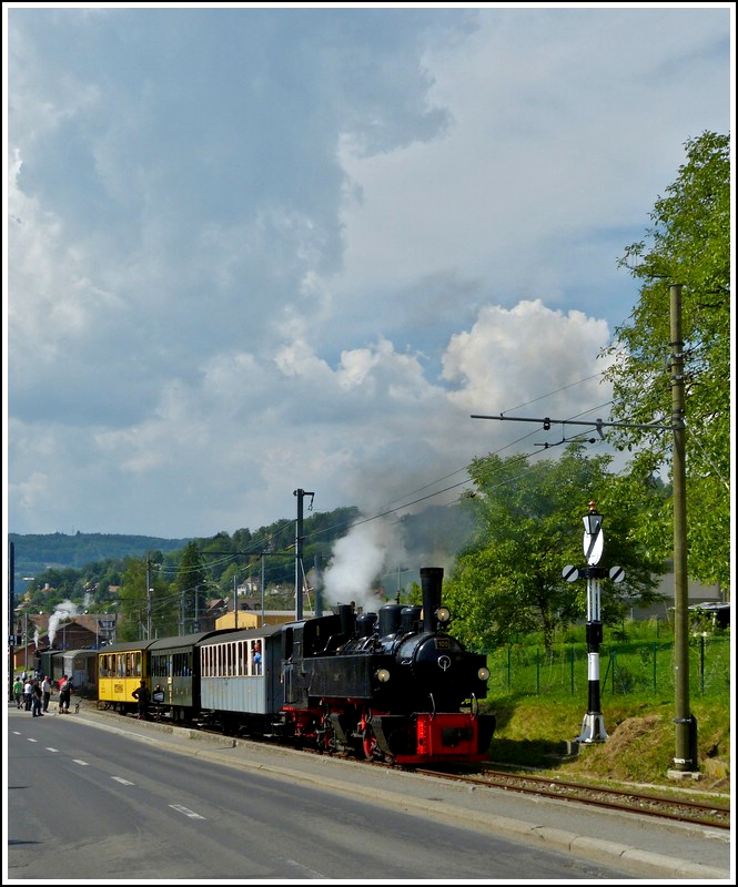 A steam train of the Blonay Chamby heritage railway is leaving Blonay on May 27th, 2012.