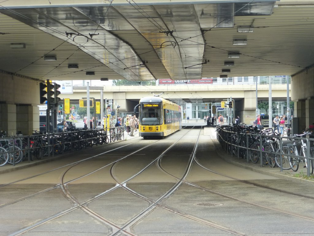 A tram is standing in station  Hauptbahnhof  on August 9th 2013.
