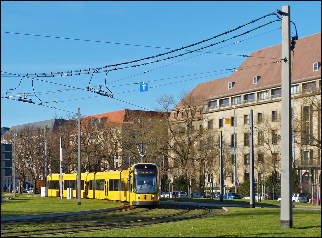 A tram pictured on Georgplatz in Dresden on December 28th, 2012.