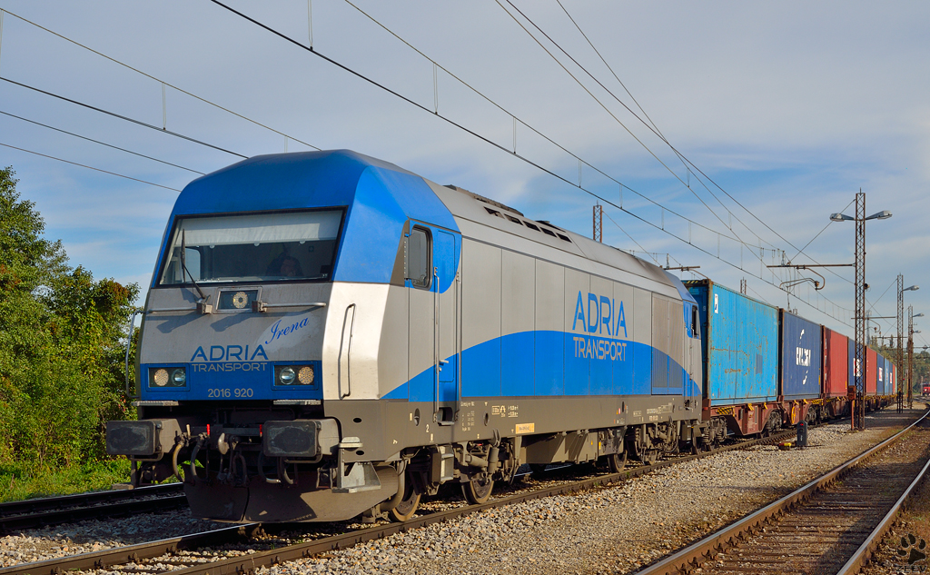 ADRIA Transport 2016 920 'Irena' is hauling container train through Pragersko on the way to the port Koper. /17.10.2012