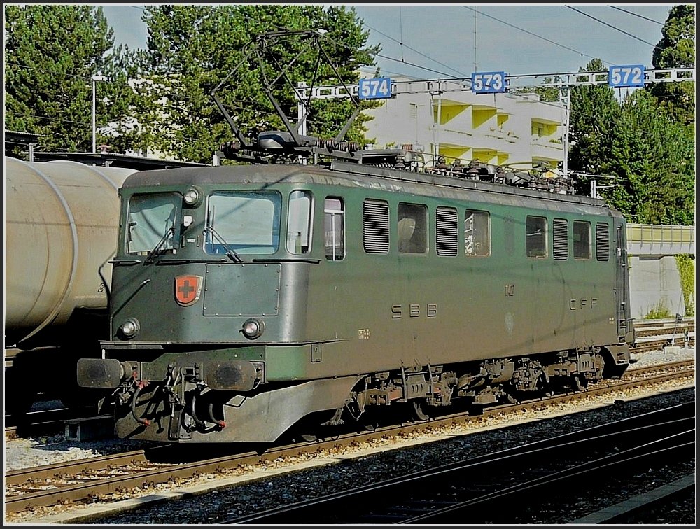 Ae 6/6 11427 in original green colour pictured at Spiez on July 31st, 2008.