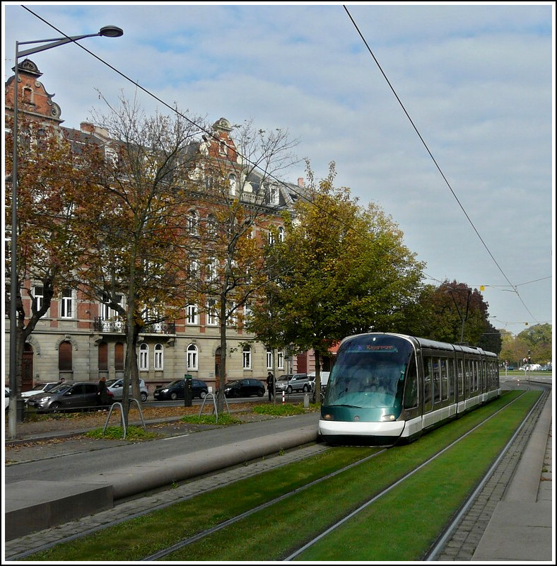 An Eurotram is running through the Avenue de la Paix in Strasbourg on October 30th, 2011.