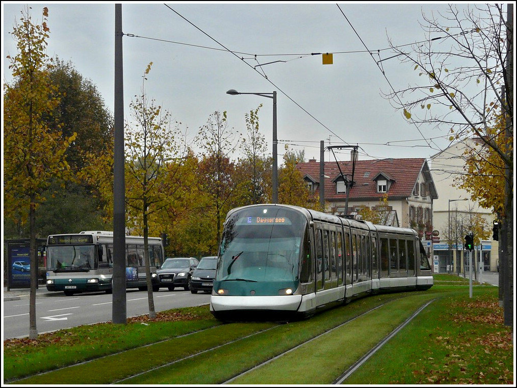 An Eurotram pictured in the Rue Jean Wenger Valentin near the European Parliament in Strasbourg on October 30th, 2011.
