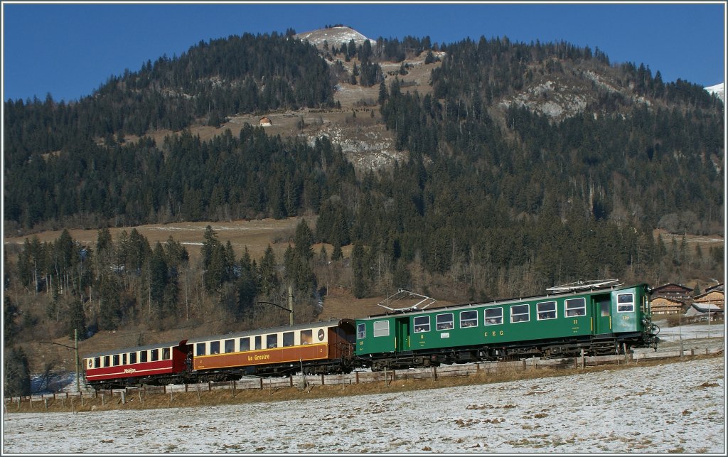 An old GFM special train on the way to Chteau d'Oex. 
23.01.2011