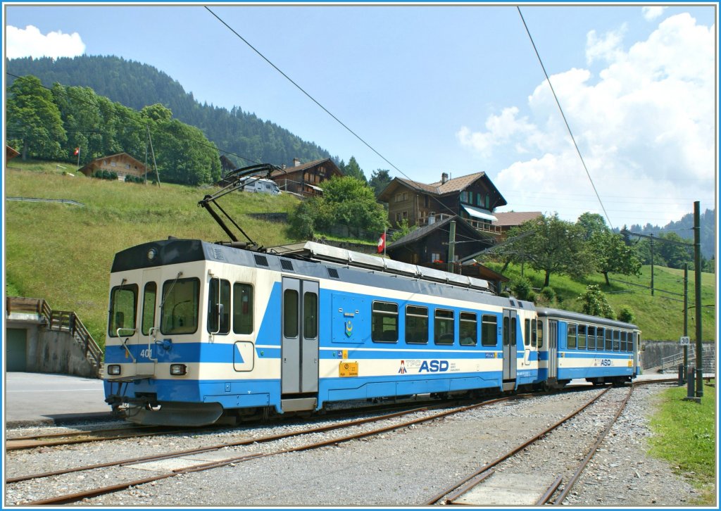 ASD BDe 4/4 N 401 and Bt in Le Sepey. 
01.07.2010