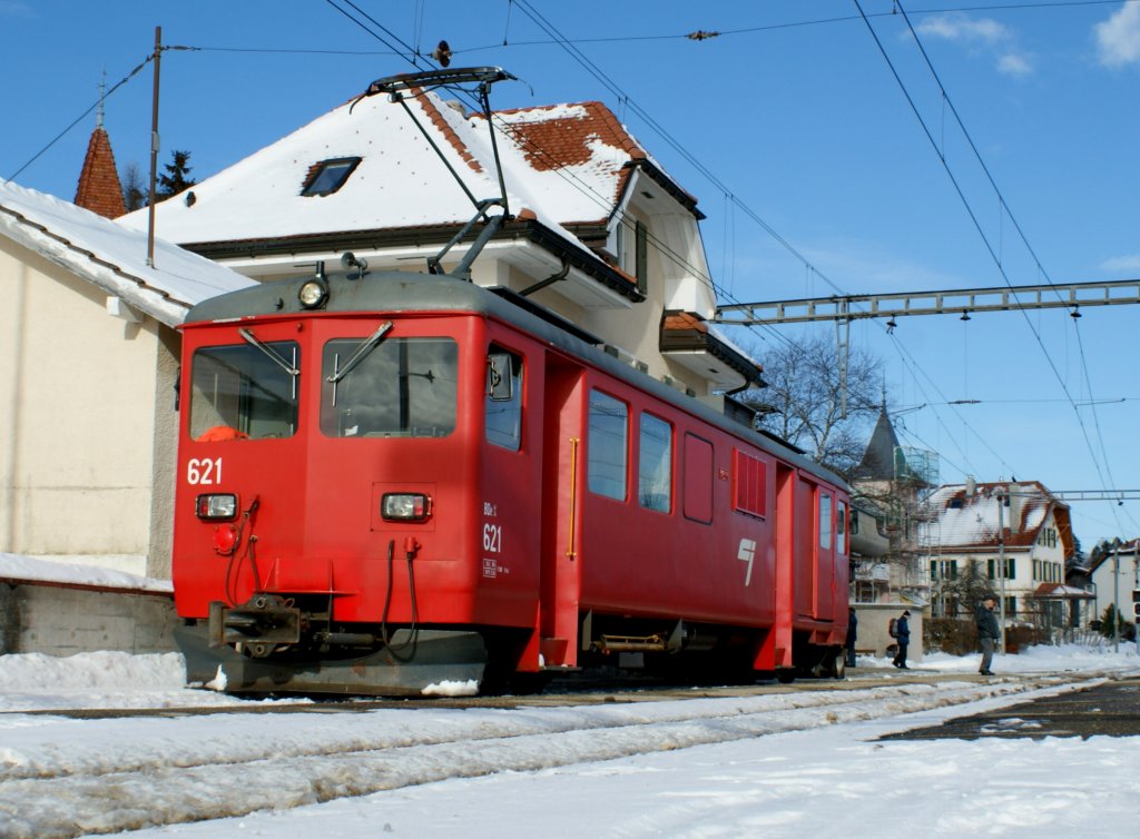 BDe 4/4 621 in Le Noirmont. 
16.02.2010