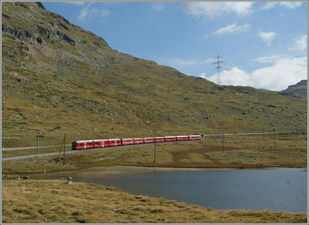 Bernina Express on the way to St Moritz near Bernina Lagalp. 
10.09.2011