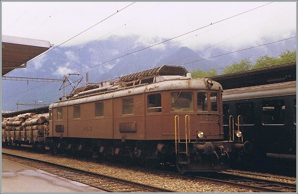 BLS Ae 6/8 205 in Interlaken. 
1987/scanned analog photo