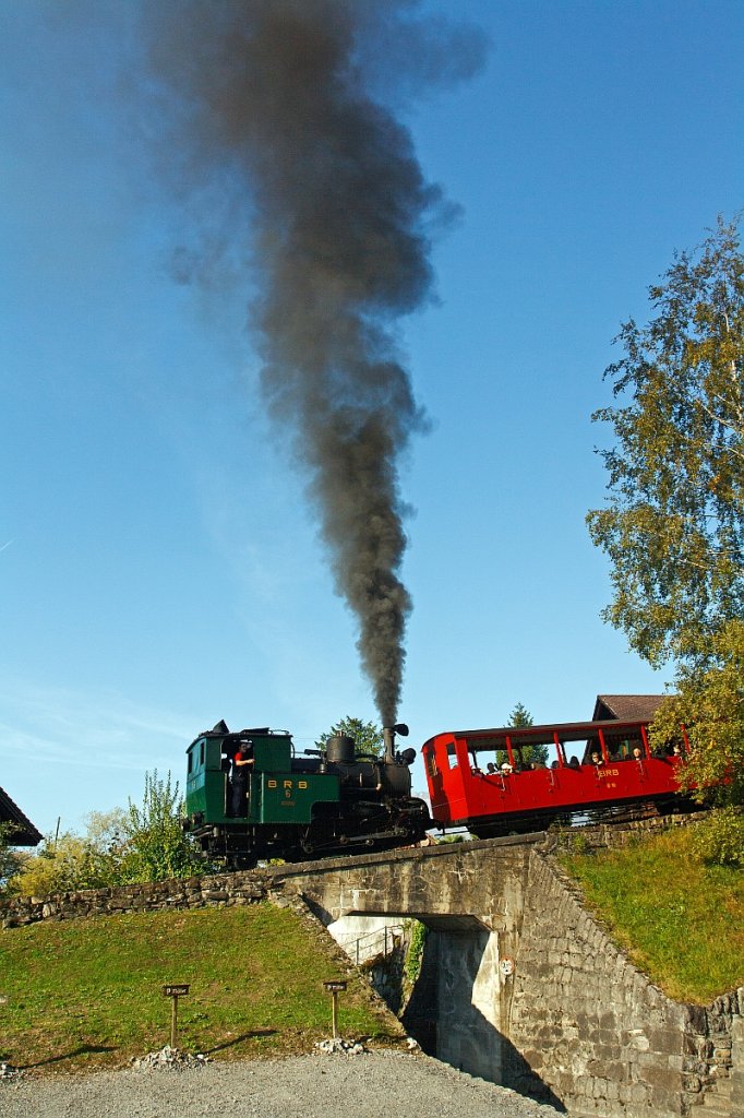 Brienz (CH) on 10/01/2011 at 9:45 clock the coalfired locomotive 6 of the Brienz Rothornbahn (BRB) drives to the Rothorn.