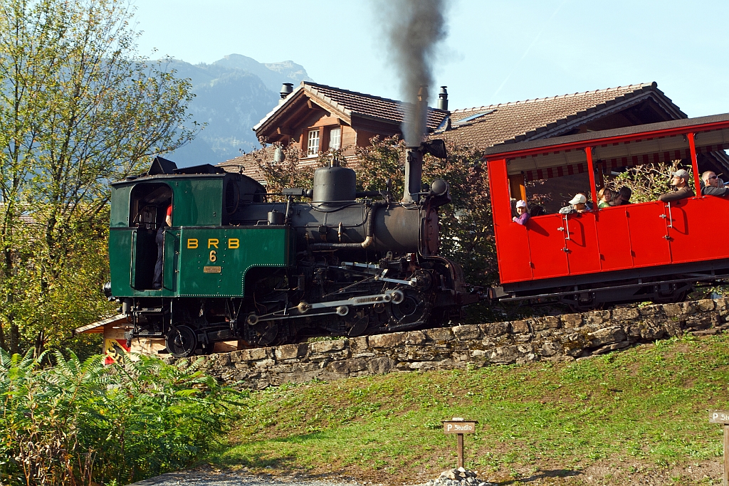 Brienz (CH) on 10/01/2011 at 9:45 clock the coalfired locomotive 6 of the Brienz Rothornbahn (BRB) drives to the Rothorn.