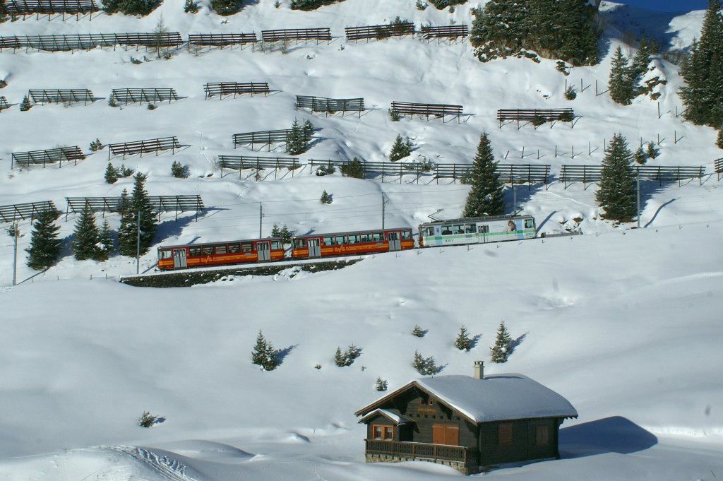 BVB local train near the terminate Station  Col-de-la-Bretaye . 
21.01.2010