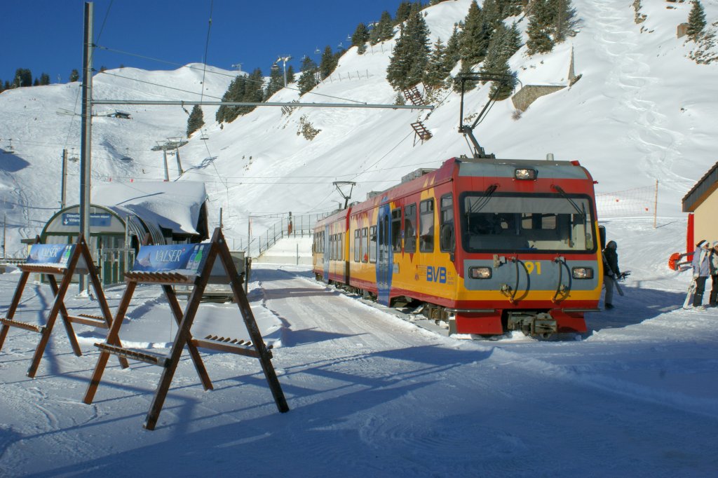 BVB local train on the terminate station  Col de la Bretaye . 
21.01.2010