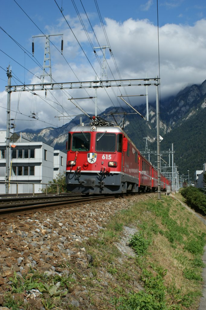 Chur West, 14.09.2009, at 15.58: RhB Ge 4/4 II with RB 1244 to Disentis.