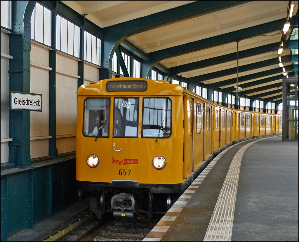 Class A3E metro train N 657 is entering into the station Gleisdreieck in Berlin on December 29th, 2012. 