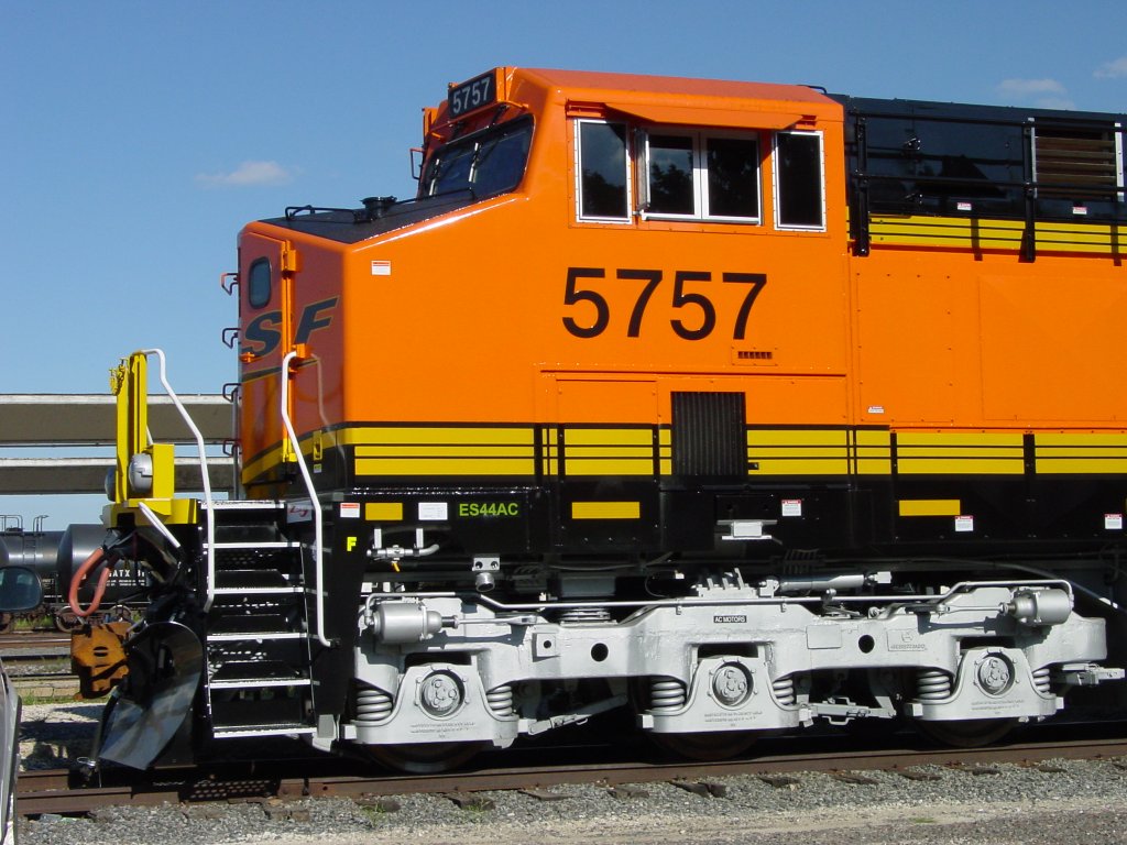 Close-up of the cab of a newly delivered diesel lok at the Burlington, Iowa depot. 22 Aug 2005