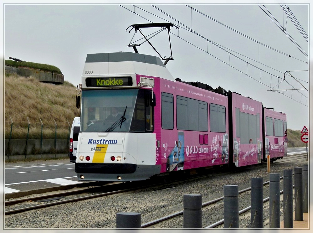 De Kusttram N 6008 is running through Middelkerke and Raversijde Bad on its way from De Panne to Knokke on March 27th, 2011.