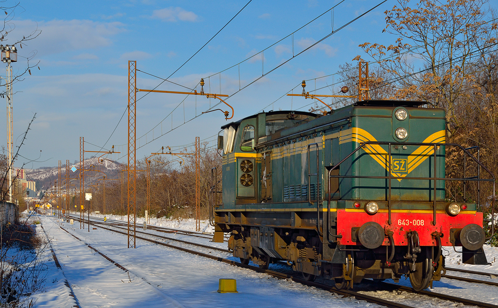 Diesel loc 643-008 is running through Maribor-Tabor on the way to Maribor station. /11.12.2012 