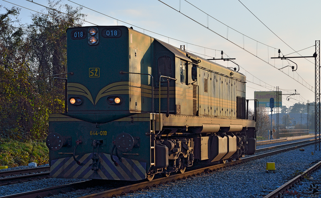 Diesel loc 644-018 is running through Maribor-Tabor on the way to Studenci station. /15.11.2012