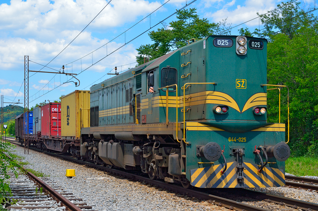 Diesel loc 644-025 is hauling freight train through Maribor-Tabor on the way to Tezno yard. /12.6.2013