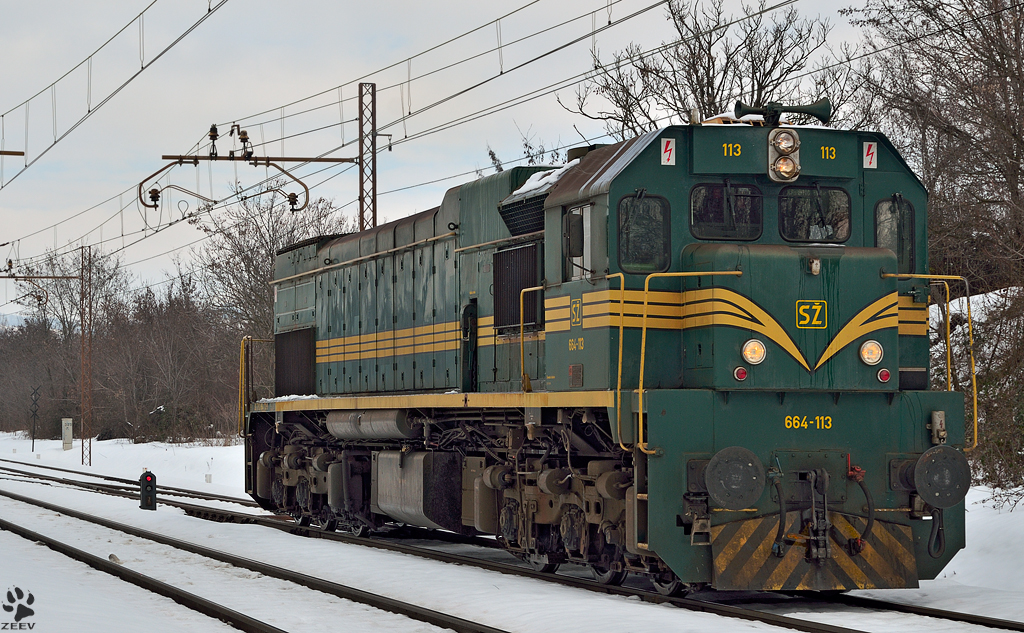 Diesel loc 664-113 is running through Maribor-Tabor on the way to Tezno yard. /25.2.2013