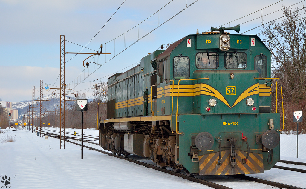 Diesel loc 664-113 is running through Maribor-Tabor on the way to Studenci station. /25.2.2013