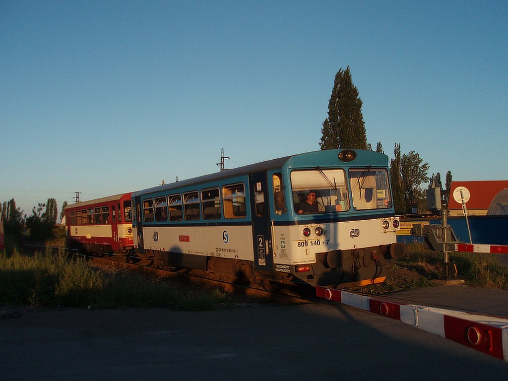 Diesel locomotive 810 for the local railway comes to station Slan at 12.8.2012.