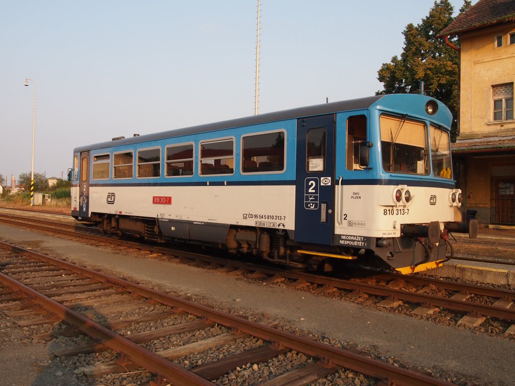Diesel locomotive 810 for the local railway in station Kralovice at 4.9.2012.