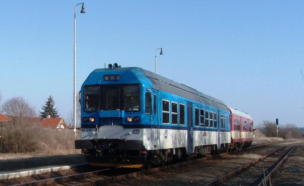 Diesel locomotive 843 030 at the Railway station Vroutek in 17.3.2012.