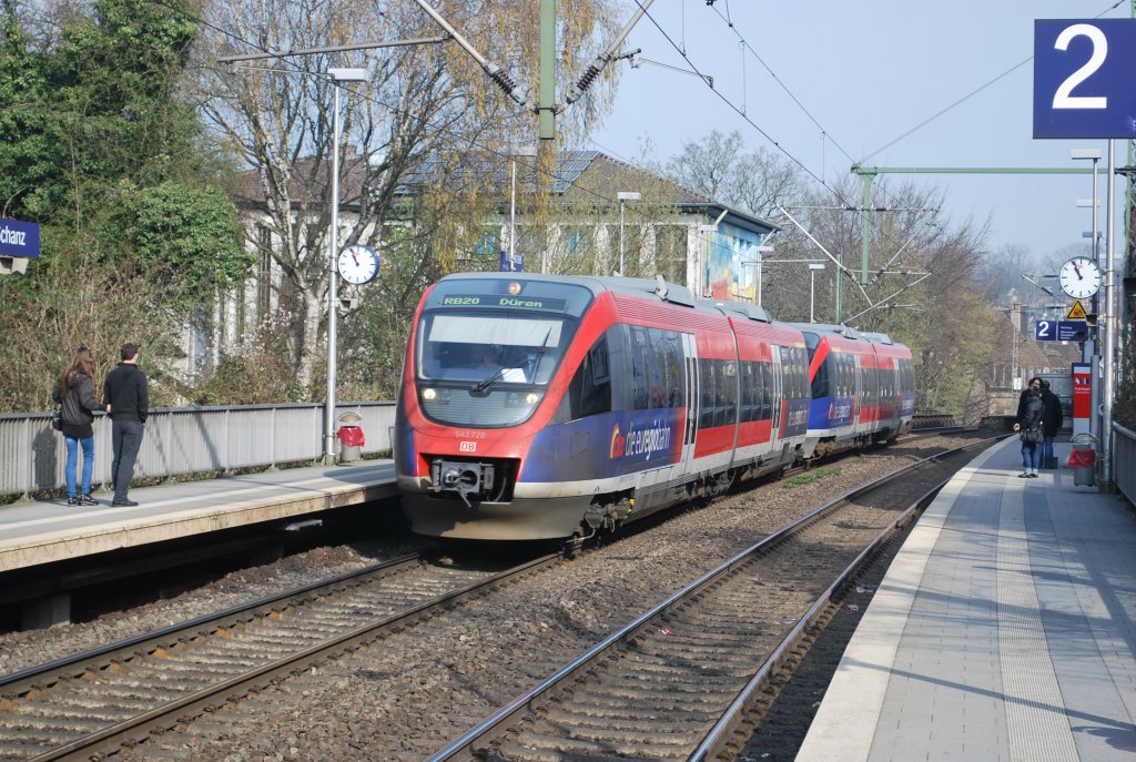 DMU class 643 stopping at Aachen Schanz on 29 March 2012 (RB 20 to Dren).