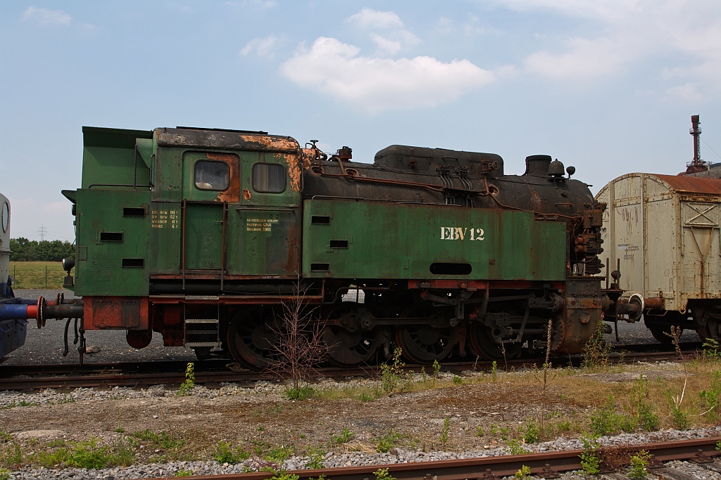 Ex locomotive EBV 12 (Eschweiler Bergwerksverein, mine Anna, Alsdorf  Anna No. 12 ) on 05.06.2011in the LWL Industrial Museum Henrichshtte in Hattingen. The locomotive is a Krupp Type  Bergbau , design Dh2t was in 1961 under the serial no. 4248, for coal mine Westphalia, Ahlen iW  10  built.