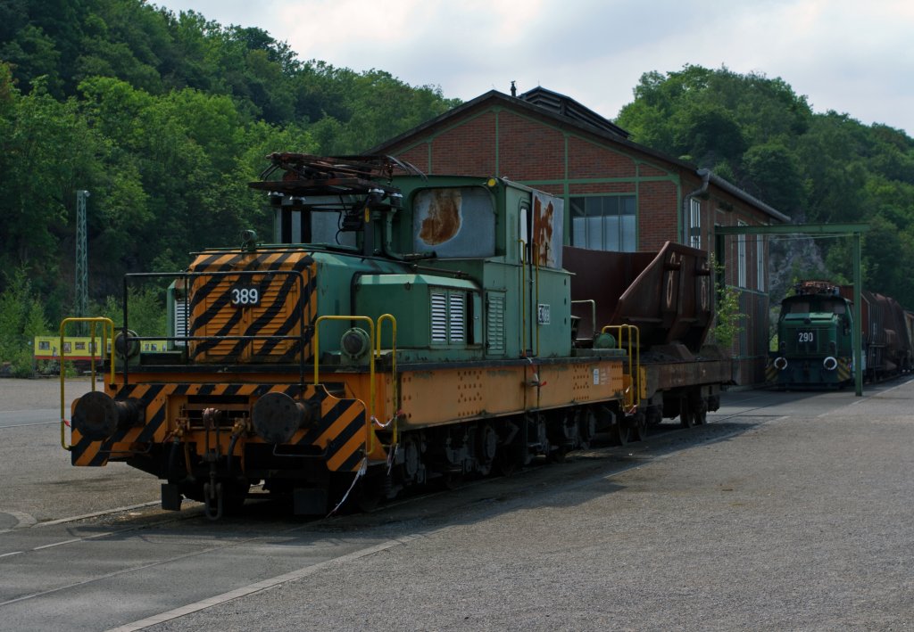 Ex locomotive EH 389 (Eisenbahn und Hfen) on 05.06.2011 in LWL Industrial Museum Henrichshtte in Hattingen. The locomotive of the type EL 07 , design Bo'Bo'-el / del was built in 1955 by Krauss-Maffei under the serial number 18 163 as EH 104 and in 1992 the name was changed to 389