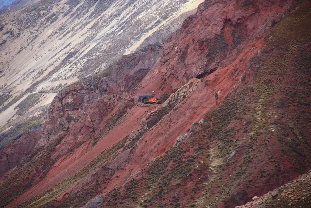 FCCA 1001 in the flanks of the Andean Mountains, just underneath the Summit at Galera. Amazing, how this railroad was built into the mountains more than 100 years ago.